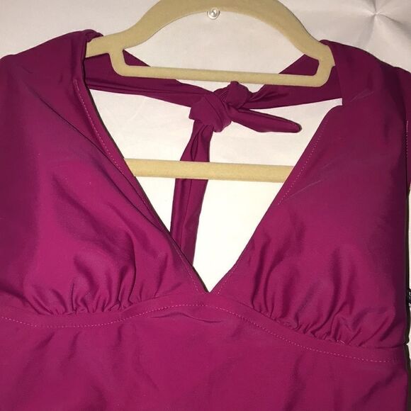 Kenneth Cole Reaction Women's Halter Pull String Cinched Side Maroon Tankini L - Picture 3 of 7